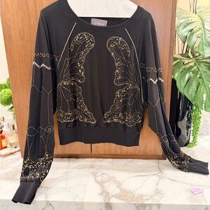 Anthropologie Black and Gold Embellished Sweatshirt
